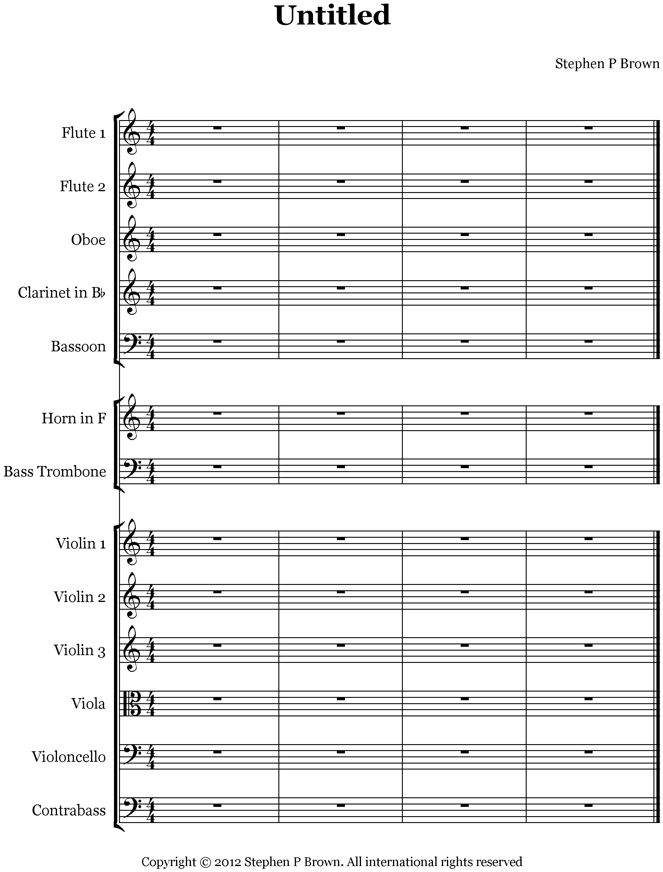 Score of Conductor Composer Stephen P Brown's new piece